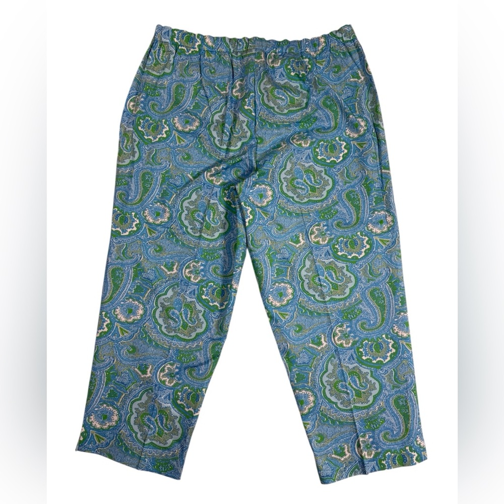 Talbots Woman 14W Paisley Heritage Pants Blue Green Stretch Cotton Casual NWT - Picture 2 of 8